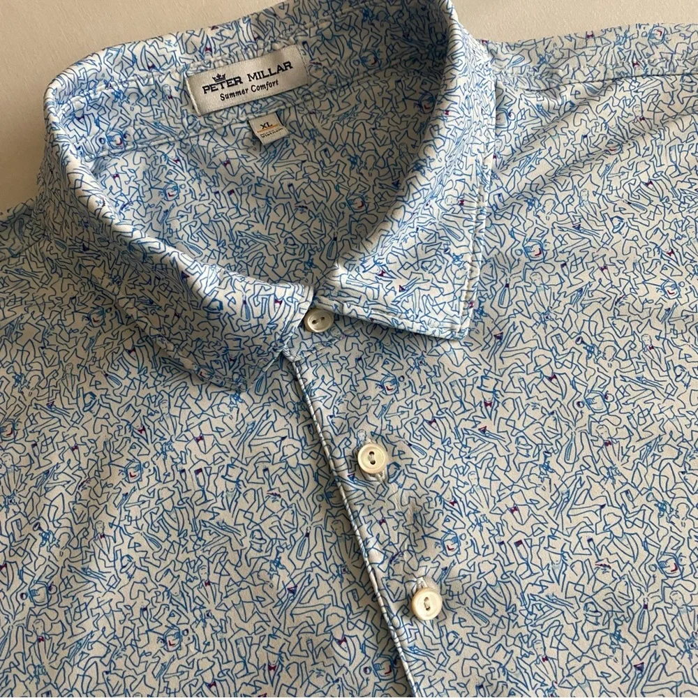 Peter Millar Summer Comfort Polo Mens XL Abstract Tuxedo Party Champagne Golf